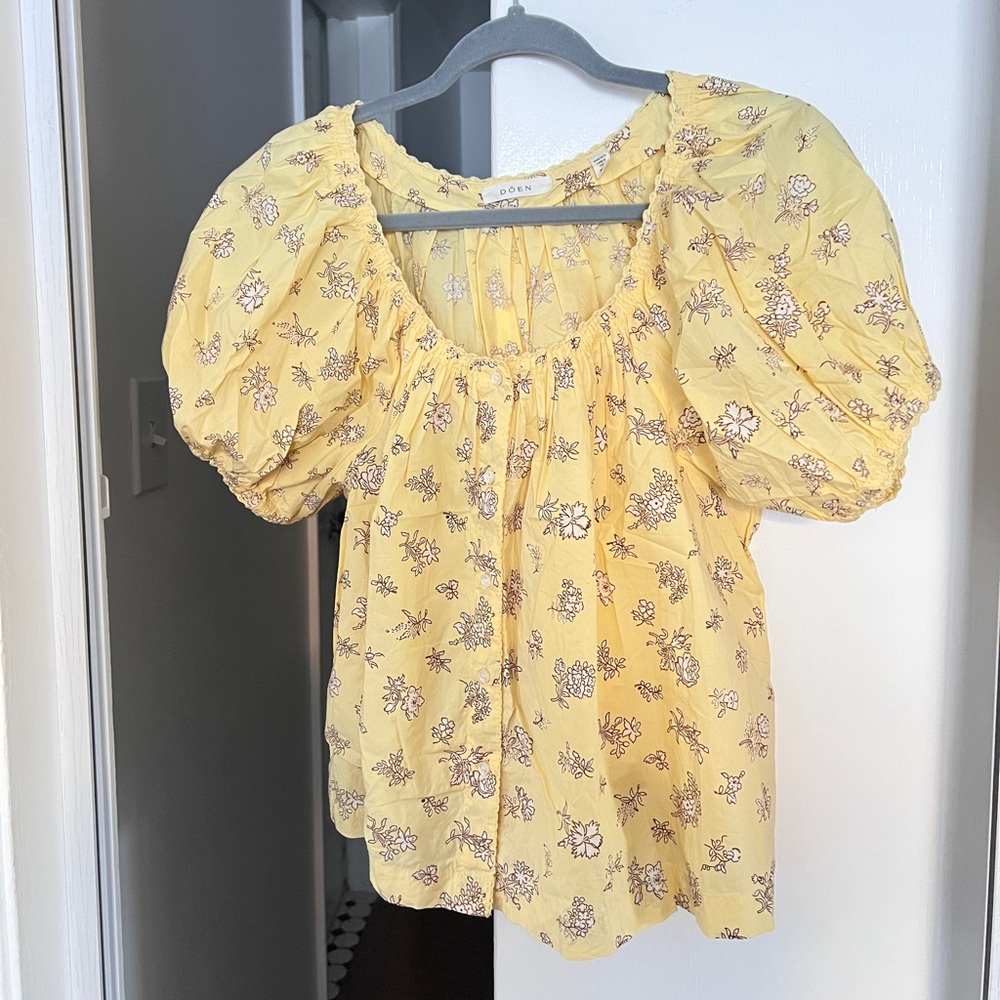 DÔEN Doen Tennessee Floral Cotton Top Sunshine Bouton de Rose Yellow XS - Picture 4 of 13